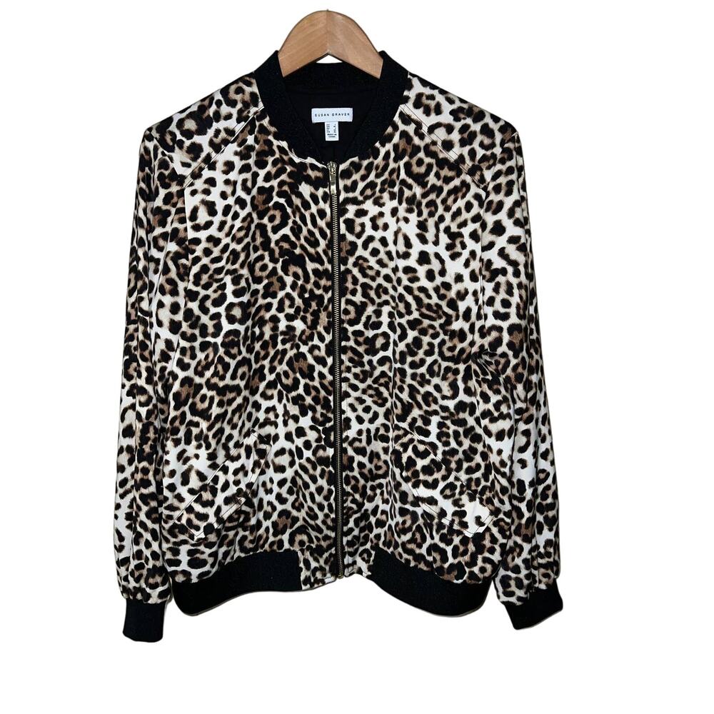 Susan Graver Large Leopard BOMBER JACKET Animal Print Sporty Coat QVC 14 16 NEW